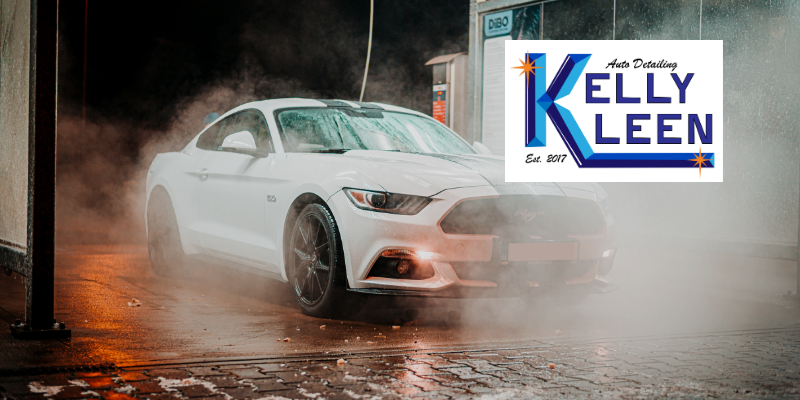 a ford mustang going through a touchless car wash